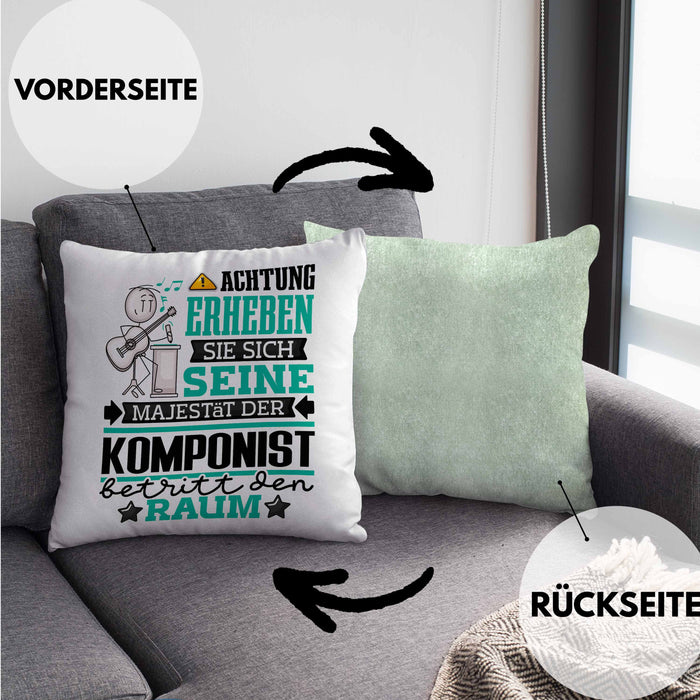 Komponist Geschenk Kissen mit Füllung 40x40 Lustiger Spruch Erheben Sie Sich Der Komponist Betritt den Raum (Grau) Grün Trendation