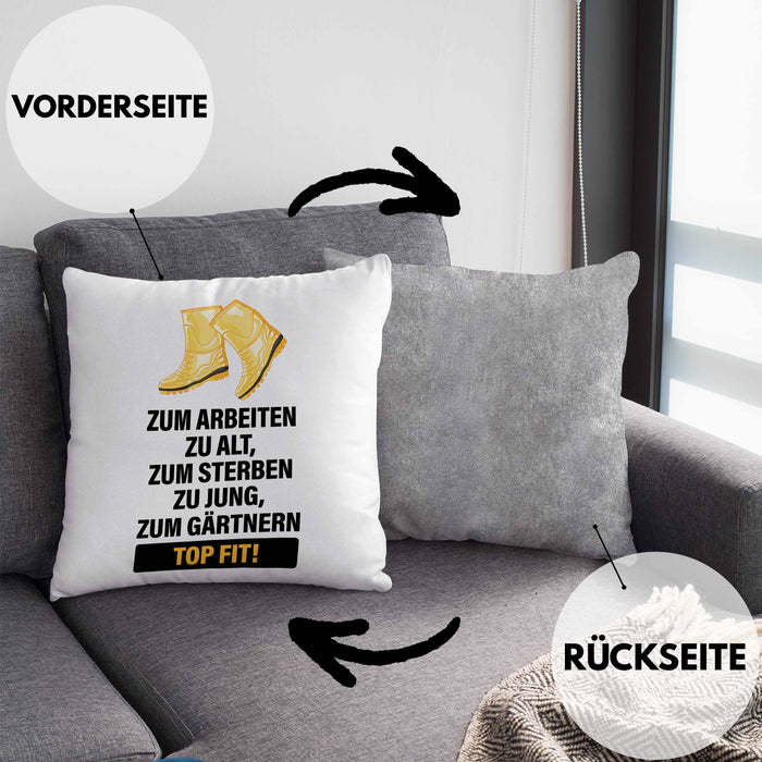 Gärtner Kissen mit Füllung 40x40 mit Spruch Garten Hobbygärtner Gärtner Geschenk Lustig Gärtnerin Geschenkidee (Grau) Grau Trendation