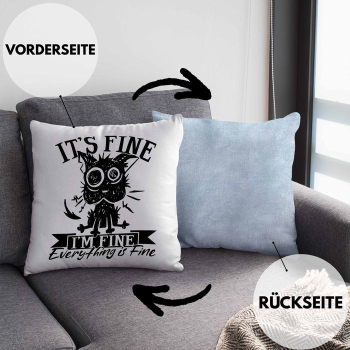 Lustige Kissen mit Füllung 40x40 Geschenk It's Fine I'm Fine Everything Is Fine Geschenkidee Frauen Sarkasmus Humor (Grau) Blau Trendation