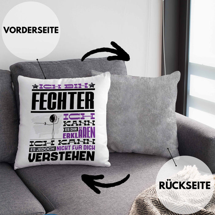 Fechter Geschenk Kaffee-Kissen mit Füllung 40x40 Geschenkidee für Fechter Ich Bin Fechter Ich Kann Es Dir Erklären Jedoch Nicht Für Dich Verstehen Spruch Lustig (Grau) Grau Trendation