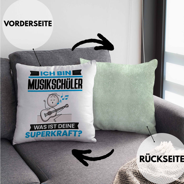 Musikschüler Kissen mit Füllung 40x40 Geschenk für Musikschüler Geburtstag Lustiger Spruch Was Ist Deine Superkraft (Grau) Grün Trendation