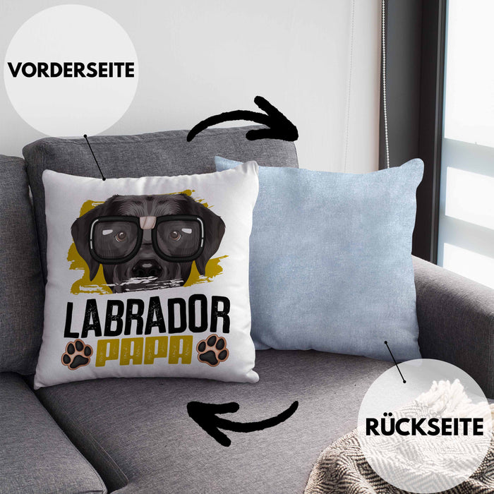 Labrador Papa Besitzer Kissen mit Füllung 40x40 Geschenk Lustiger Spruch Geschenkidee Labrador Liebhaber (Grau) Blau Trendation