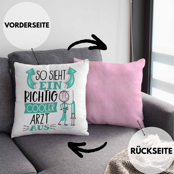 Arzt Kissen mit Füllung 40x40 Geschenk So Sieht Ein RIchtig Cooler Arzt Aus Geschenkidee Lustiger Spruch Geburtstag (Grau) Rosa Trendation