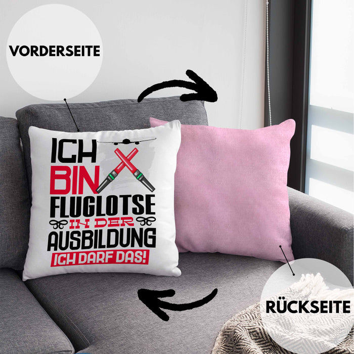 Fluglotse Ausbildung Kissen mit Füllung 40x40 Geschenk Ich Bin Fluglotse In Der Ausbildung Ich Darf Das Geschenkidee Spruch (Grau) Rosa Trendation