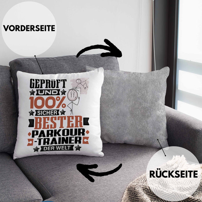 Parkour-Trainer Geschenk Lustiger Spruch für Parkour-Trainer Geschenkidee Bester Parkour-Trainer Der WeltKissen mit Füllung 40x40 (Grau) Grau Trendation