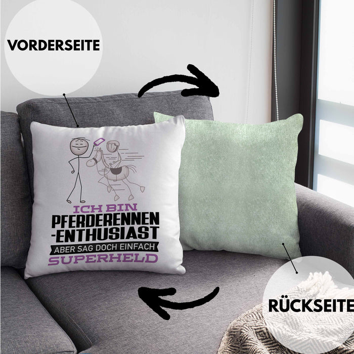 Pferderennen-Enthusiast Geschenk Kissen mit Füllung 40x40 Ich Bin Pferderennen-Enthusiast Aber Sag Doch Einfach Superheld Lustige Geschenkdiee für Pferderennen-Enthusiast (Grau) Grün Trendation