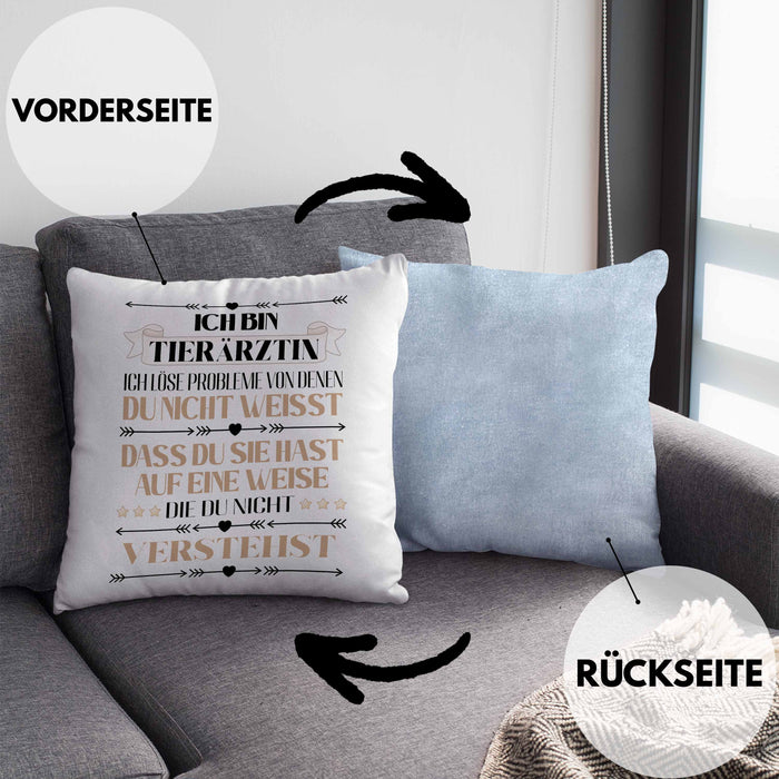 Tierärztin Geschenk Lustiger Spruch Geschenkidee KaffeeKissen mit Füllung 40x40 (Grau) Blau Trendation