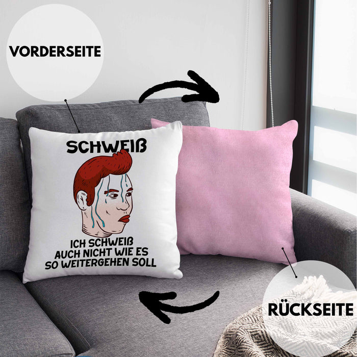 Dank Meme Kissen mit Füllung 40x40 Schweiß Wortspiel Ich Schweiß Auch Nicht Wie Das Weitergehen Soll Geschenkidee Depressionen (Grau) Rosa Trendation
