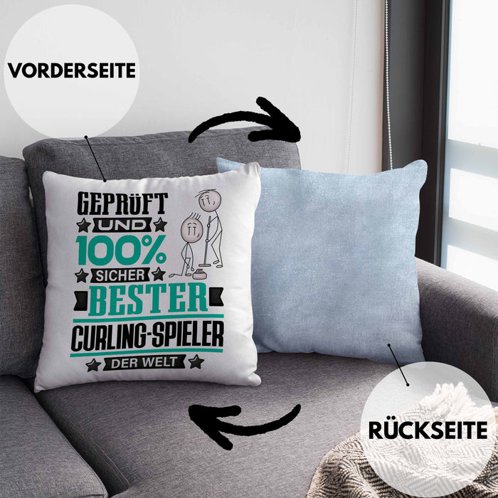 Curling-Spieler Geschenk Lustiger Spruch für Curling-Spieler Geschenkidee Bester Curling-Spieler Der WeltKissen mit Füllung 40x40 (Grau) Blau Trendation