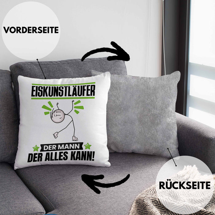 Eiskunstläufer Kissen mit Füllung 40x40 Geschenk für Eiskunstläufer Der Mann Der Alles Kann Geschenkidee zum Geburtstag (Grau) Grau Trendation