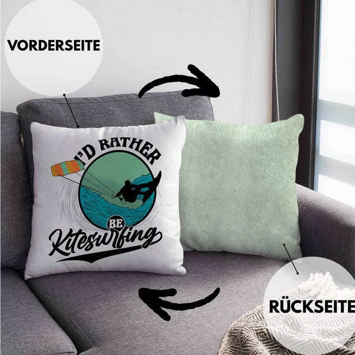 Kitesurfing Kissen mit Füllung 40x40 Geschenk für Kitesurfer Geschenkidee I'd Rather Be Kitesurfing (Grau) Grün Trendation