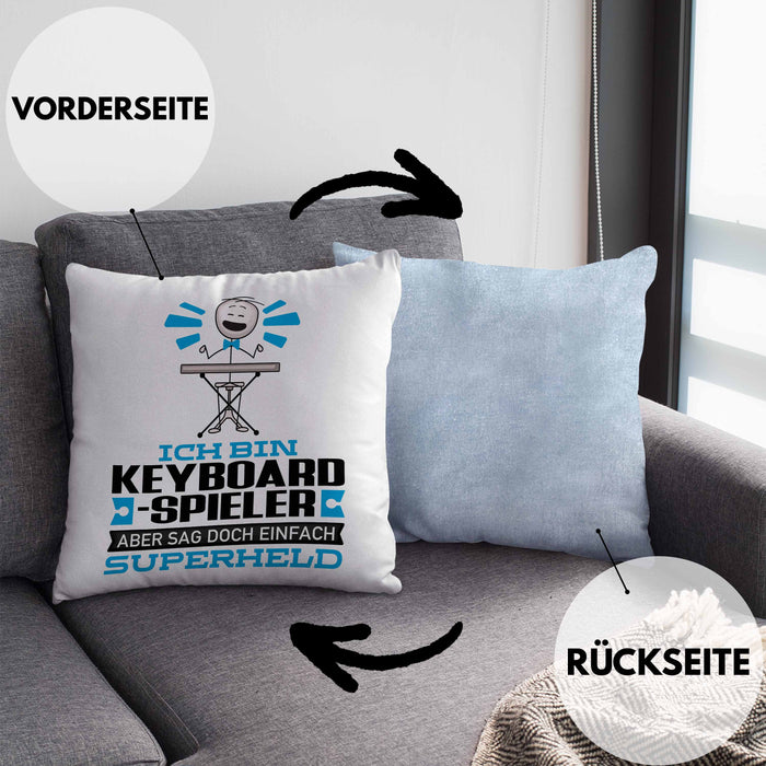 Keyboard-Spieler Geschenk Kissen mit Füllung 40x40 Ich Bin Keyboard-Spieler Aber Sag Doch Einfach Superheld Lustige Geschenkdiee für Keyboard-Spieler (Grau) Blau Trendation