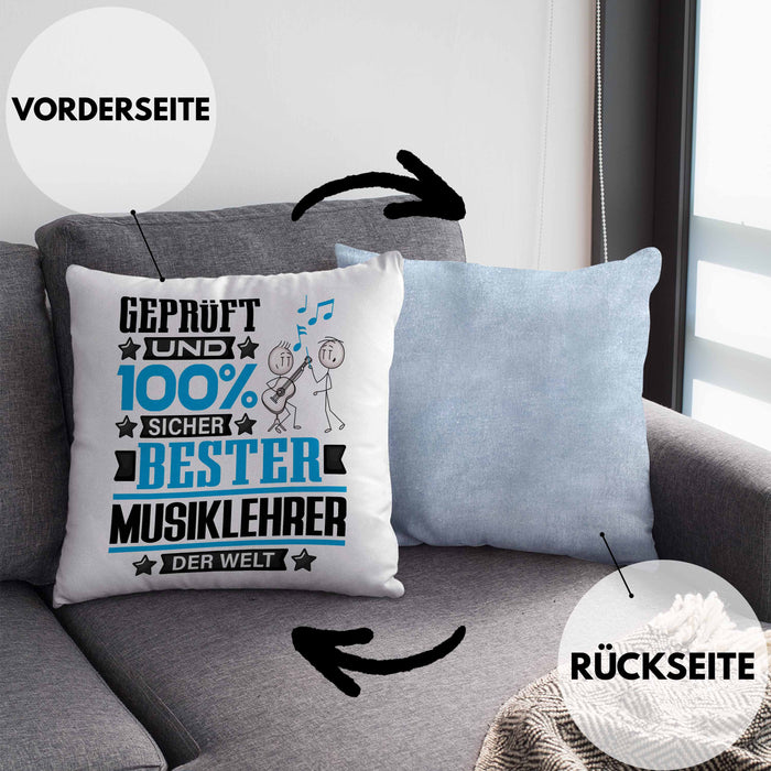 Musiklehrer Geschenk Lustiger Spruch für Musiklehrer Geschenkidee Bester Musiklehrer Der WeltKissen mit Füllung 40x40 (Grau) Blau Trendation