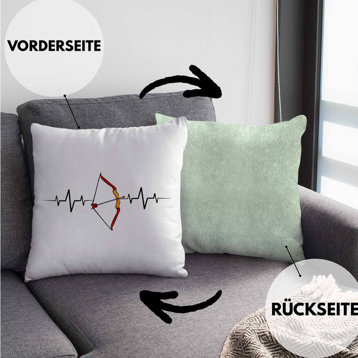 Lustige Bogenschütze Kissen mit Füllung 40x40 Geschenk für Pfeil & Bogen Enthusiasten Herzschlag Grafiken (Grau) Grün Trendation