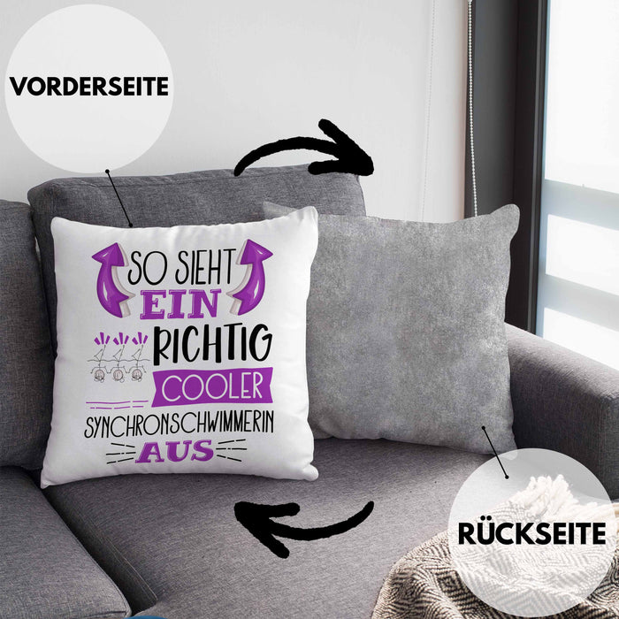 So Sieht Ein Richtig Cooler Synchronschwimmerin Aus Geschenk Kissen mit Füllung 40x40 Lustiger Spruch Geschenkidee (Grau) Grau Trendation