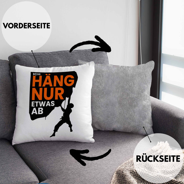 Lustige Kletter-Kissen mit Füllung 40x40 "Ich häng nur etwas ab" Geschenkidee für Boulder- und Kletter-Fans (Grau) Grau Trendation