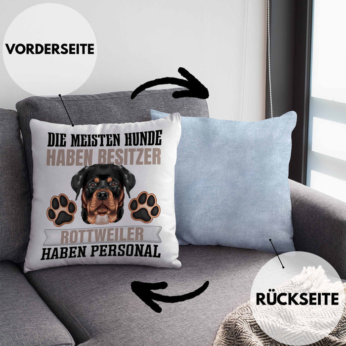 Rottweiler Besitzer Kissen mit Füllung 40x40 Geschenk Lustiger Spruch Geschenkidee Besitzerin Rottweiler Haben Personal (Grau) Blau Trendation