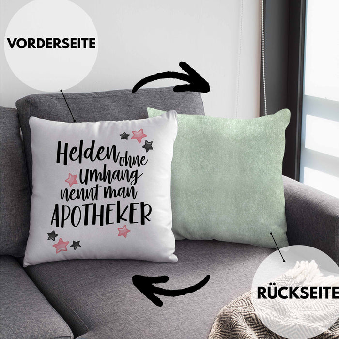 Apotheker Kissen mit Füllung 40x40 Geschenk Bester Apotheker Pharmazeut Arzneikundiger (Grau) Grün Trendation
