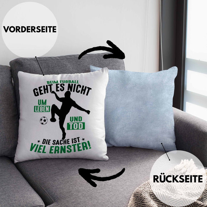 Fussballer Kissen mit Füllung 40x40 Geschenk Fussballspieler Geschenkidee Es Geht Nicht Um Leben Oder Tod (Grau) Blau Trendation