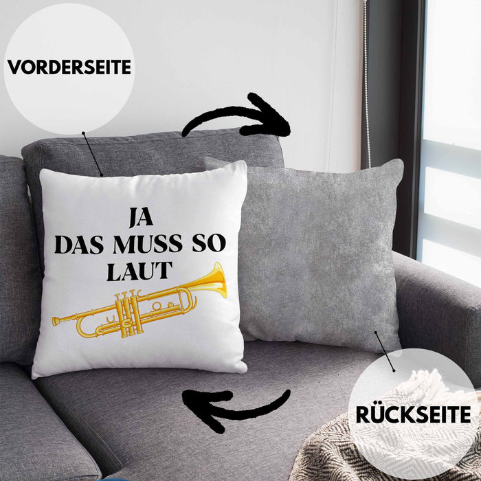 Trompete Kissen mit Füllung 40x40 Geschenk für Musiker Trompeten-Spieler Tuten Geschenkidee Lustig Männer (Grau) Grau Trendation