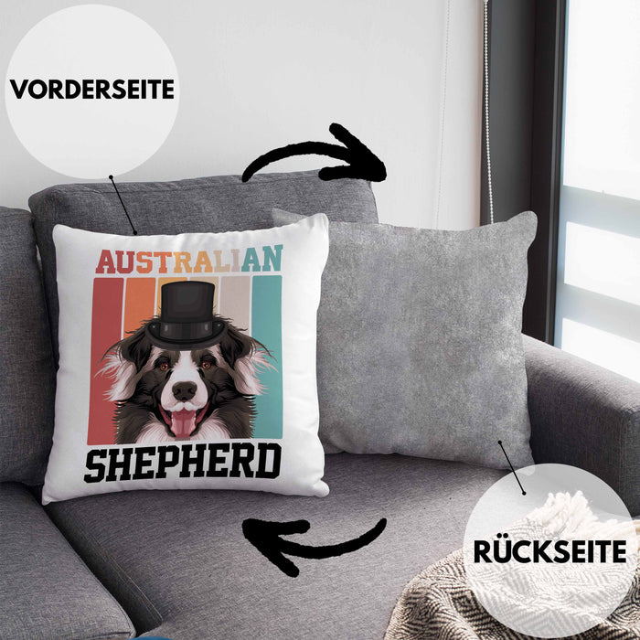Australian Shepherd Besitzer Kissen mit Füllung 40x40 Geschenk Lustiger Spruch Geschenkidee Retro Vinatge Australian Shepherd (Grau) Grau Trendation