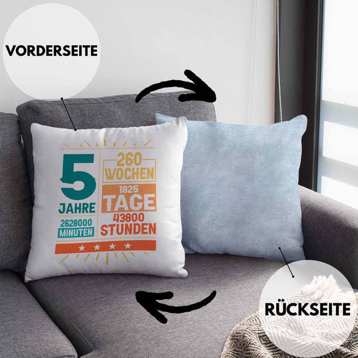 5. Geburtstag Kissen mit Füllung 40x40 Geschenk 5Er Geburtstag Geschenkidee Jungs Mädchen (Grau) Blau Trendation