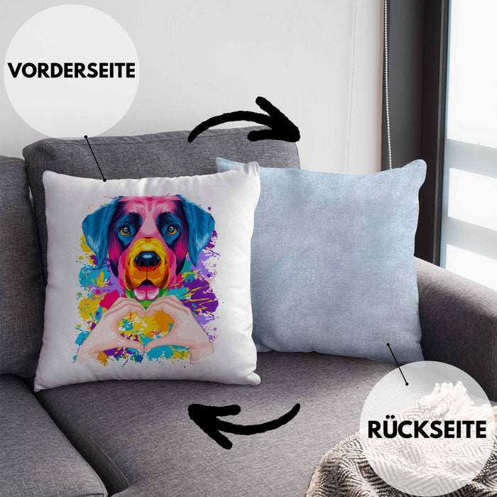 Labrador Besitzer Farbe Love Kissen mit Füllung 40x40 Geschenk Lustiger Spruch Geschenkidee Labrador Besitzerin (Grau) Blau Trendation