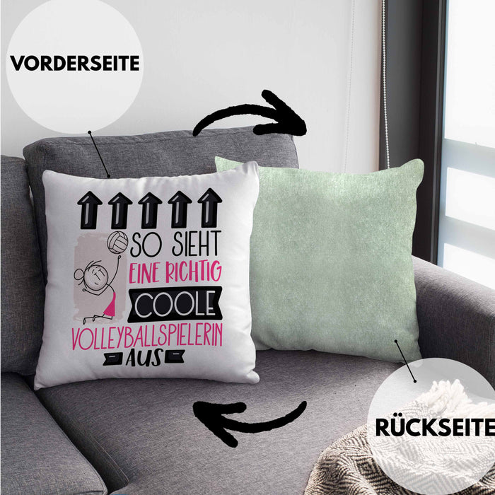 Volleyballspielerin Geschenk Kissen mit Füllung 40x40 Lustig Geschenkidee für Volleyballspielerin Geburtstag So Sieht Eine Richtig Coole Volleyballspielerin Aus Frauen Spruch (Grau) Grün Trendation