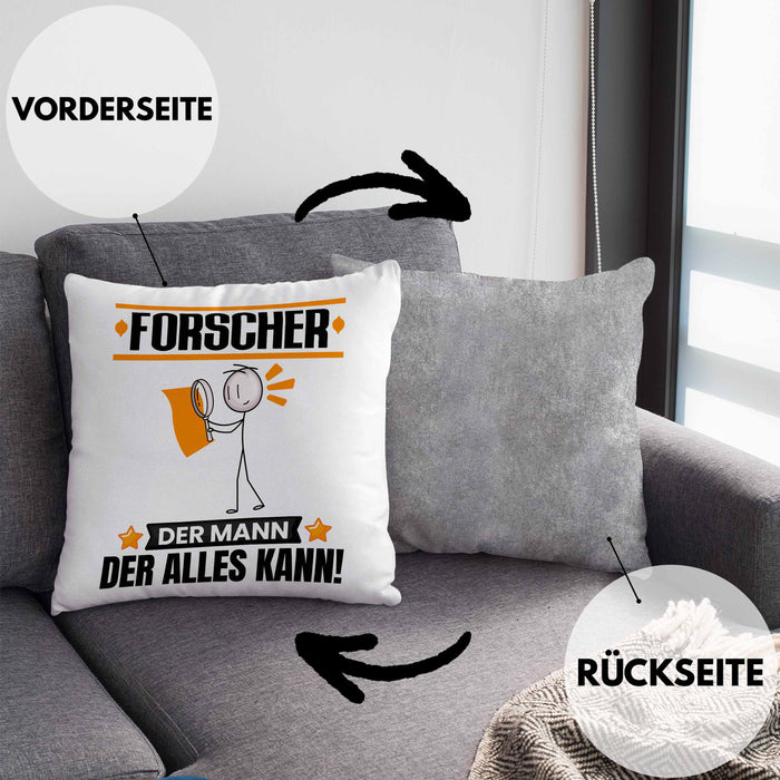 Forscher Kissen mit Füllung 40x40 Geschenk für Forscher Der Mann Der Alles Kann Geschenkidee zum Geburtstag (Grau) Grau Trendation