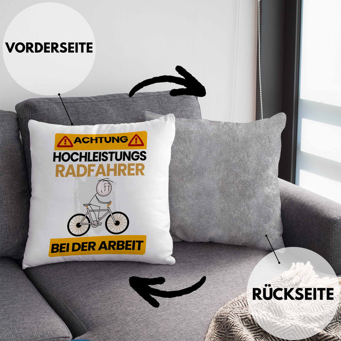 Radfahrer Kissen mit Füllung 40x40 Geschenk Lustiger Spruch Geschenkidee für Radfahrer Achtung Hochleistungs Radfahrer Bei Der Arbeit (Grau) Grau Trendation