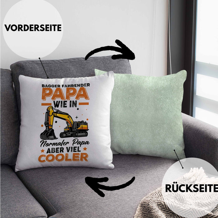 Baggerfahrer Papa Kissen mit Füllung 40x40 Geschenk Baggerfahrender Papa Wie Ein Normaler Papa Aber Viel Cooler Geschenkidee Vatertag Baustelle (Grau) Grün Trendation
