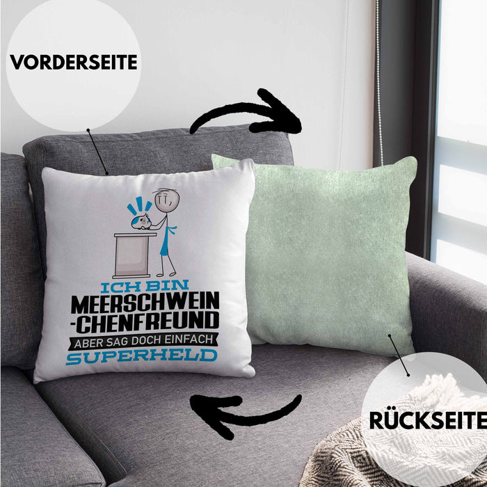 Meerschweinchenfreund Geschenk Kissen mit Füllung 40x40 Ich Bin Meerschweinchenfreund Aber Sag Doch Einfach Superheld Lustige Geschenkdiee für Meerschweinchenfreund (Grau) Grün Trendation