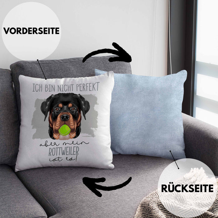 Rottweiler Besitzer Kissen mit Füllung 40x40 Geschenk Lustiger Spruch Geschenkidee Besitzerin Ich Bin Nicht toll Aber Mein Rottweiler Ist Es (Grau) Blau Trendation