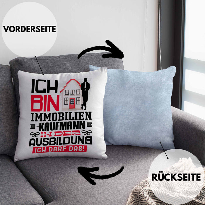Immobilienkaufmann Ausbildung Kissen mit Füllung 40x40 Geschenk Ich Bin Immobilienkaufmann In Der Ausbildung Ich Darf Das Geschenkidee Spruch (Grau) Blau Trendation
