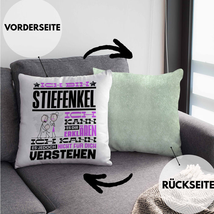 Stiefenkel Geschenk Kaffee-Kissen mit Füllung 40x40 Geschenkidee für Stiefenkel Ich Bin Stiefenkel Ich Kann Es Dir Erklären Jedoch Nicht Für Dich Verstehen Spruch Lustig (Grau) Grün Trendation