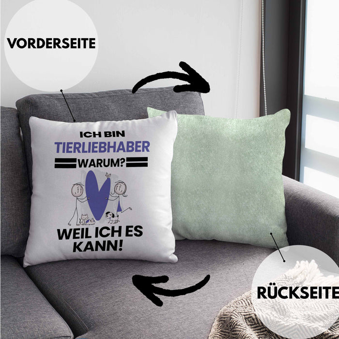 Tierwohlhaber Geschenk Kissen mit Füllung 40x40 Lustiger Spruch Ich Bin Tierwohlhaber Warum Weil Ich Es Kann Geschenkidee Bester Tierwohlhaber Geburtstag (Grau) Grün Trendation