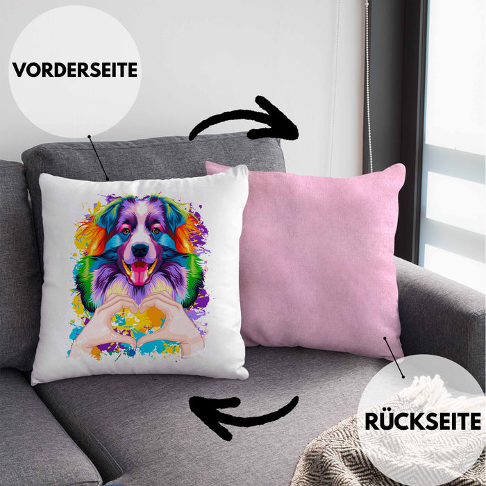 Australian Shepherd Besitzer Farbe Love Kissen mit Füllung 40x40 Geschenk Lustiger Spruch Geschenkidee Australian Shepherd Besitzerin (Grau) Rosa Trendation