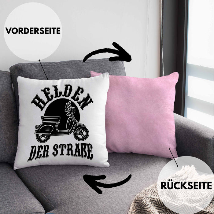Mofa Geschenk Kissen mit Füllung 40x40 Helden Der Strasse Mofa Mofa Führerschein (Grau) Rosa Trendation