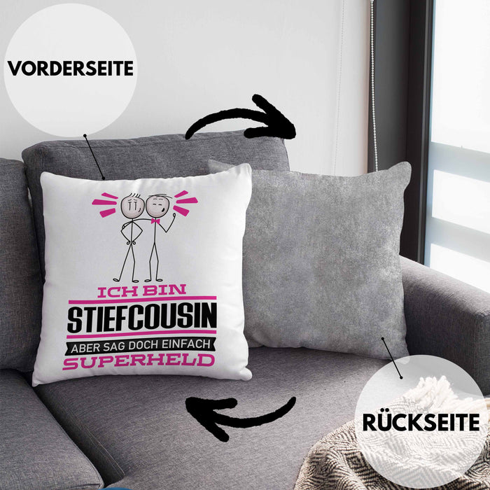 Stiefcousin Geschenk Kissen mit Füllung 40x40 Ich Bin Stiefcousin Aber Sag Doch Einfach Superheld Lustige Geschenkdiee für Stiefcousin (Grau) Grau Trendation