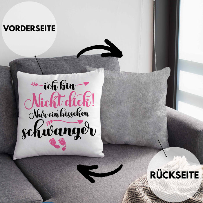 Kissen mit Füllung 40x40 Ich Bin Nicht Dick Ich Bin Schwanger Geschenk Überraschung Schwangerschaftsverkündung (Grau) Grau Trendation