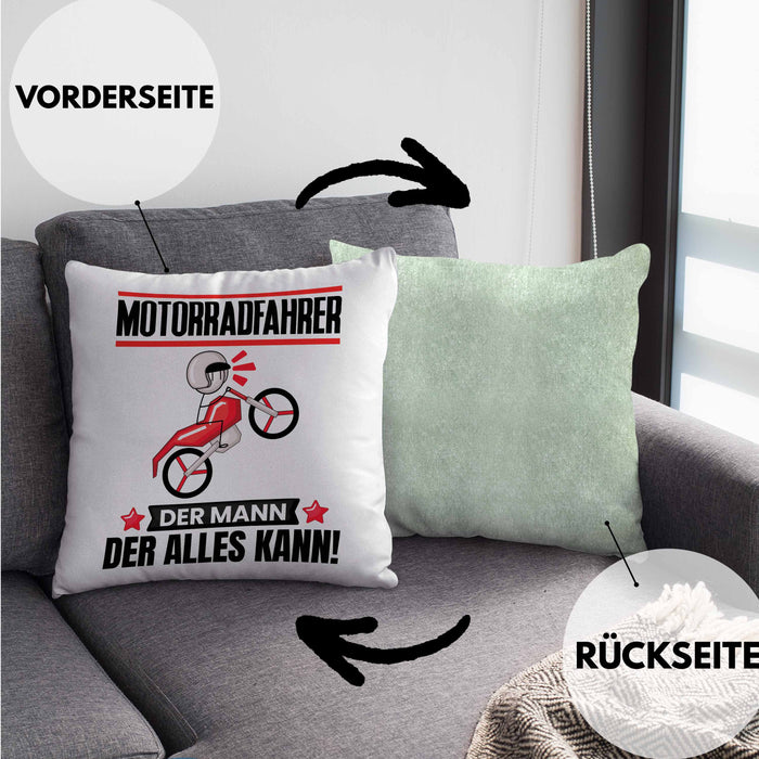 Motorradfahrer Kissen mit Füllung 40x40 Geschenk für Motorradfahrer Der Mann Der Alles Kann Geschenkidee zum Geburtstag (Grau) Grün Trendation