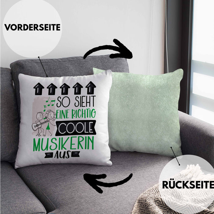 Musikerin Geschenk Kissen mit Füllung 40x40 Lustig Geschenkidee für Musikerin Geburtstag So Sieht Eine Richtig Coole Musikerin Aus Frauen Spruch (Grau) Grün Trendation