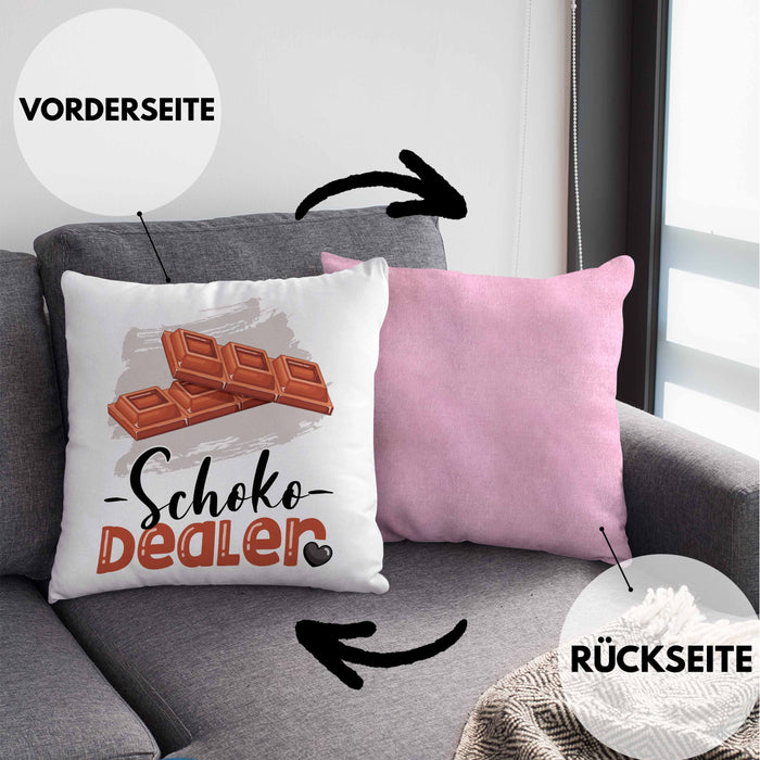 Schoko Dealer Kissen mit Füllung 40x40 Geschenk für Schokoladenverkäufer Geburtstag Spruch Geschenkidee (Grau) Rosa Trendation