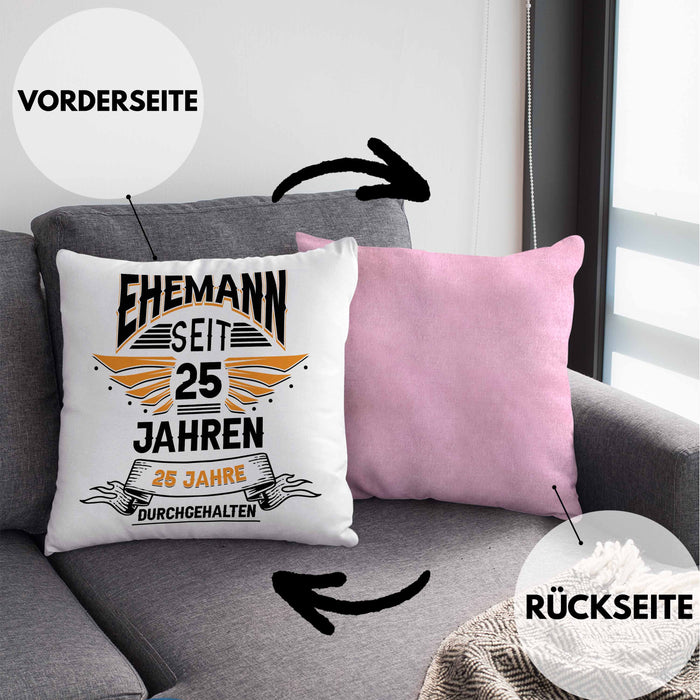 Ehemann Seit 25 Jahre Hochzeitstag Geschenk Lustiger Spruch Bester Ehemann JubiläumKissen mit Füllung 40x40 (Grau) Rosa Trendation