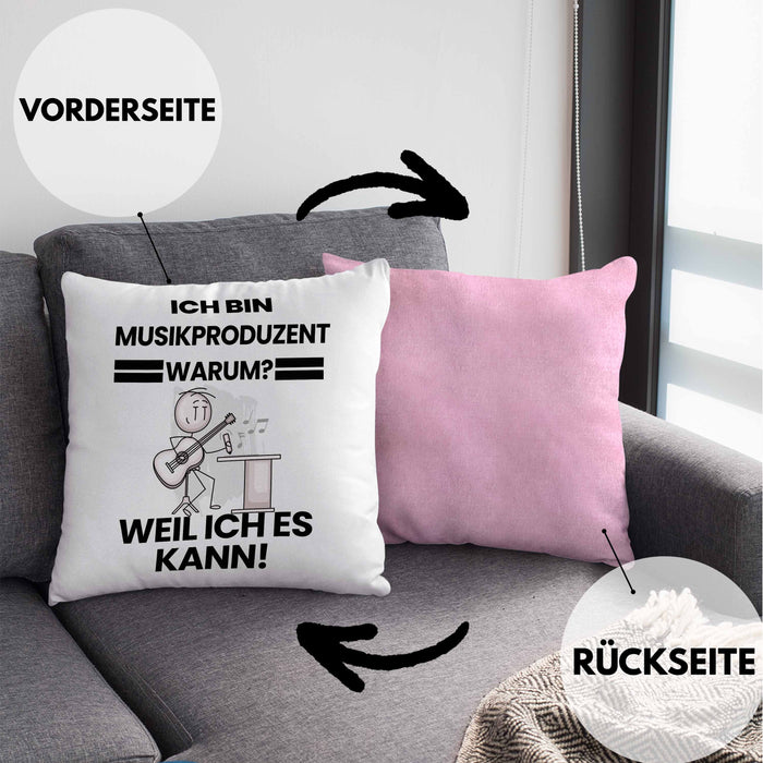 Musikproduzent Geschenk Kissen mit Füllung 40x40 Lustiger Spruch Ich Bin Musikproduzent Warum Weil Ich Es Kann Geschenkidee Bester Musikproduzent Geburtstag (Grau) Rosa Trendation