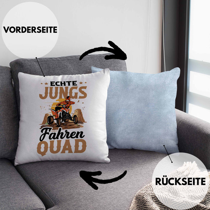 Quad-Fahrer Kissen mit Füllung 40x40 Geschenk Echte Jungs Fahren Quad Geschenkidee (Grau) Blau Trendation