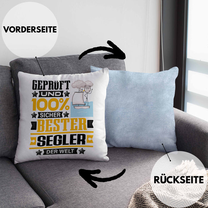 Segler Geschenk Lustiger Spruch für Segler Geschenkidee Bester Segler Der WeltKissen mit Füllung 40x40 (Grau) Blau Trendation