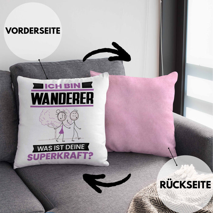 Wandern Kissen mit Füllung 40x40 Geschenk für Wandern Geburtstag Lustiger Spruch Was Ist Deine Superkraft (Grau) Rosa Trendation
