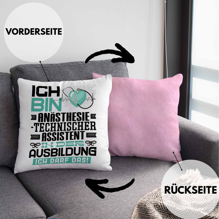 Anästhesietechnischer Assistent Ausbildung Kissen mit Füllung 40x40 Geschenk Ich Bin Anästhesietechnischer Assistent In Der Ausbildung Ich Darf Das Geschenkidee Spruch (Grau) Rosa Trendation