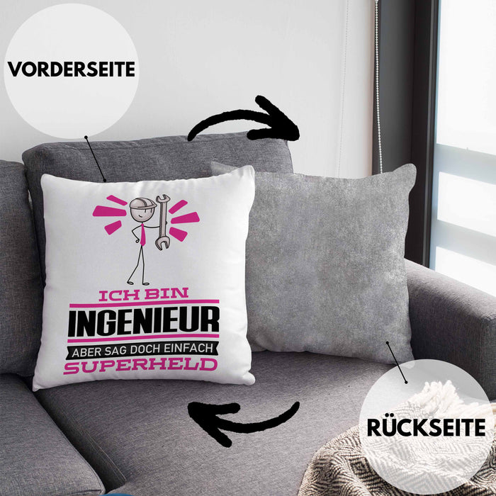 Ingenieur Geschenk Kissen mit Füllung 40x40 Ich Bin Ingenieur Aber Sag Doch Einfach Superheld Lustige Geschenkdiee für Ingenieur (Grau) Grau Trendation